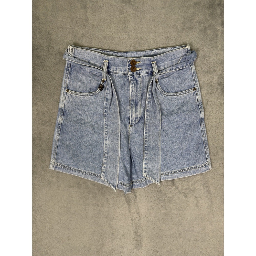 GX Jean Shorts Womens 9/10 Blue Light Wash Denim High Rise Mom Jorts Belted